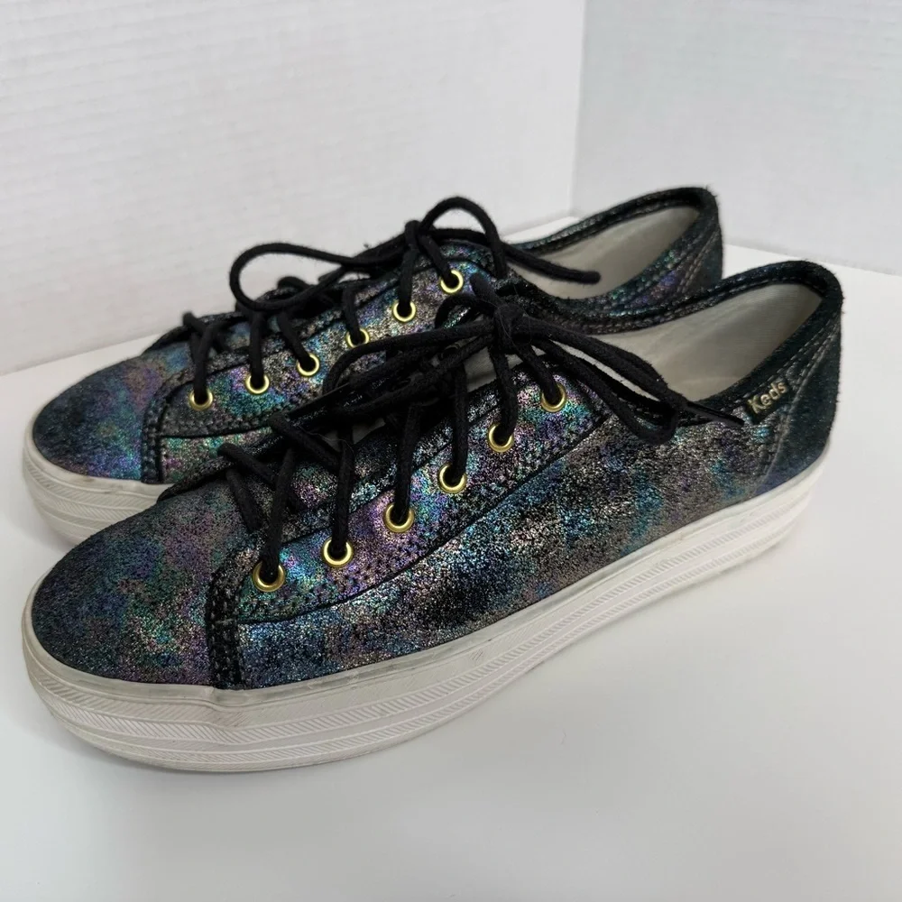 Keds Triple Kick Platform Sneakers Iridescent Black Size 7 Whimsy Metallic Boho